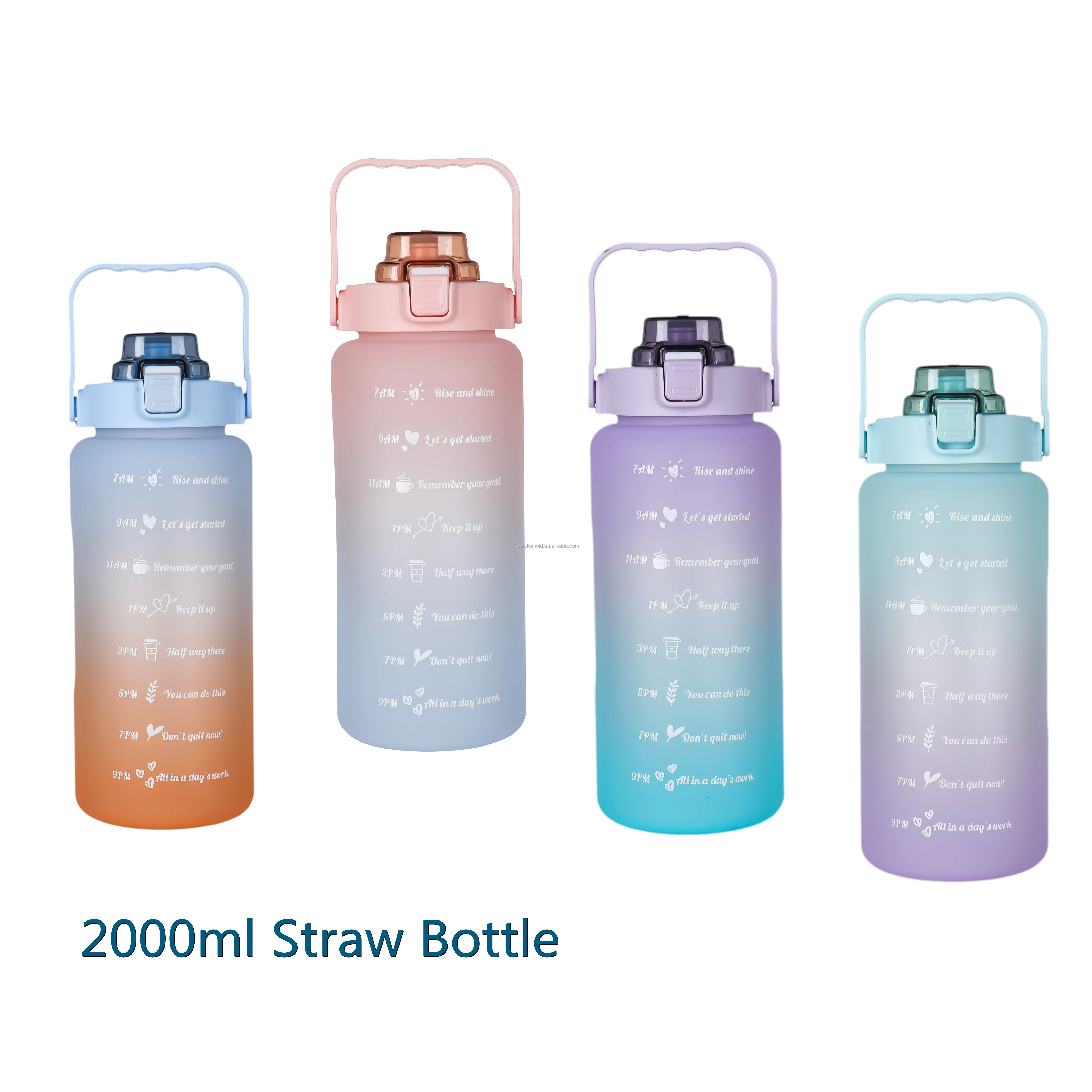 आधा गैलन बड़े प्रेरक 64 Oz पानी की बोतल खेल फिटनेस के लिए भूसे के साथ समय मार्कर BPA मुक्त 2000ml