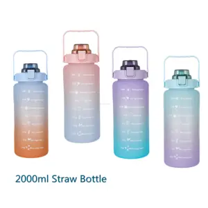 Grande bouteille d'eau de motivation d'un demi-Gallon 64 Oz avec paille marqueur de temps sans BPA pour le Sport Fitness 2000ml