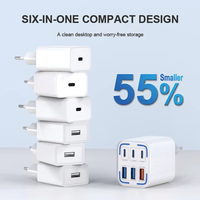Nuevo Cargador de 6 Puertos, 3 USB-A y 3 Puertos PD, Carga Rápida Universal para Teléfonos, Auriculares y Más, Enchufes Intercambiables EU/US/UK/KR
