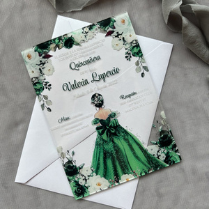 Invitation de fête en acrylique Sweet 16 robe vert émeraude avec impression UV - Product Image 1