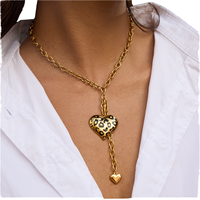 Collares con Colgante de Corazón de Ojo de Tigre y Resina de Leopardo Cebra, Chapados en Oro de 18K sobre Acero Inoxidable, para un Estilo Retro Casual Urbano