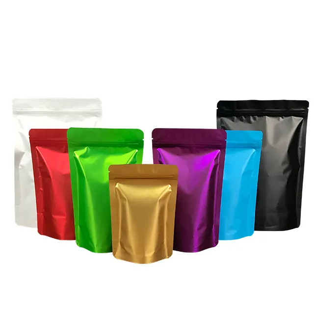 Precio de fábrica Stock Multicolor Papel de aluminio Resellable Stand Up Seal Bolsa Plástico Doypack Bolsa de embalaje de alimentos con cremallera
