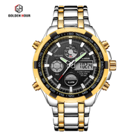 Reloj Digital para Caballero GOLDEN HOUR GH108 Super Silver, Correa de Acero Inoxidable, Doble Hora, Cronógrafo, Calendario, Deportivo
