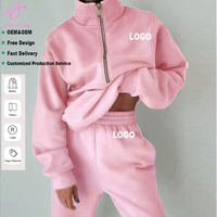 Ensemble survêtement décontracté Loveda pour femme, grande taille, couleur unie, avec logo personnalisé, sweat-shirt à fermeture éclair à manches longues et pantalon de survêtement