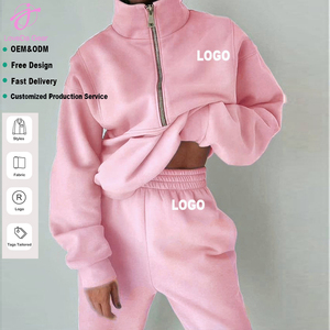 Set Sportivo Casual Loveda con Logo Personalizzato, Felpa con Zip a Maniche Lunghe e Pantaloni Tuta in Tinta Unita per Donna, <span class=keywords><strong>Taglie</strong></span> Plus - Product Image 1