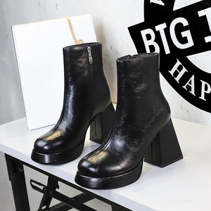 2024 Design Fashion Round Toe Chunky High Heels Autumn Winter Shoes Ankle <b>Boots</b> for Women - Product Image 4