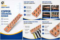 Barre de terre pour équipement électrique, câble de mise à la terre, protection contre la foudre, barre de nul, barre omnibus de mise à la terre, 1-5 AWG, en laiton