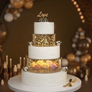 Lot de 2 présentoirs à gâteaux pliables portables en acrylique, cylindres transparents ronds à 2 niveaux de 6'' et 10'' pour décorations de fête d'anniversaire - Product Image 1