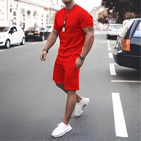 Ensemble court d'été 2 pièces pour homme, t-shirt décontracté à col rond et short à cordon, survêtement streetwear, tenue de jogging, grandes tailles M-3XL