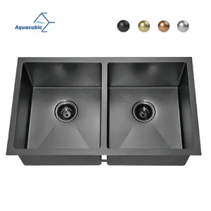 Aquacubic PVD纳米UPC不锈钢双碗手工制作下厨房水槽
