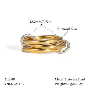 Bague en acier inoxydable plaquée or 14 carats élégante et unique pour femmes, cercle d'empilage moderne et étanche, durable et non allergène de qualité supérieure - Product Image 5