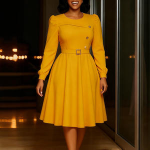 Abbigliamento Femminile Africano all'Ingrosso, Eleganti Abiti Lunghi con Maniche a Sbuffo, Scollo Quadrato, Tinta Unita, Taglie Forti Madi - Product Image 4