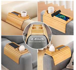 Bamboe Bank Armsteun Dienblad Arm Tray Opvouwbare Bank Cup Houder 2 In 1 Ontwerp Afneembaar <span class=keywords><strong>Sofa</strong></span> Tafelblad - Product Image 4