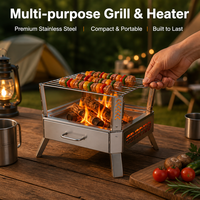 Brasero de camping pliable carré portable en acier inoxydable pour le camping en plein air, la randonnée, les barbecues et le chauffage de jardin