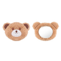 Miroir de poche mignon en peluche en forme d'ours, miroir de maquillage rond portable et moelleux, miroir cosmétique à main