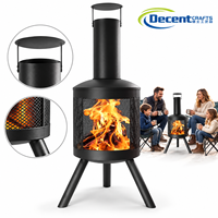 Holzfeuer-Feuerschale Mattschwarze Metallgitter-Kammer Regenschutzkappe Dreibein-Basis Garten Terrasse Eisen-Feuerstelle für Draußen