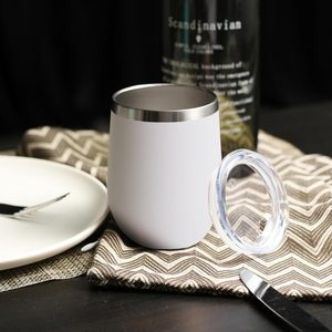 Gobelets à vin en acier inoxydable en gros avec couvercle, gobelets isothermes personnalisés blancs de 12 oz, tasses à café de voyage - Product Image 4