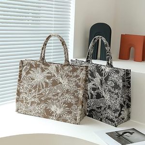 Custom <b>Large</b> Capacity Handbag <b>Canvas</b> Book Tote Flower Embroidery Retro Exquisite Doodle Fashion Shopping <b>Bag</b> for Women - Product Image 1