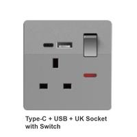 Interruptor de Panel Táctil Impermeable de Estilo Retro con Certificación CE, 220V, 1/2/3 Vías, Negro/Dorado/Blanco/Gris, con 2 Puertos USB-A y 2 Puertos USB-C
