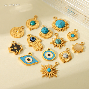 เครื่องรางหินเทอร์ควอยซ์ |   จี้พระอาทิตย์ดวงอาทิตย์เคลือบทอง 18K PVD บนสแตนเลสสตีล - กันน้ำ ป้องกันอาการแพ้ ไม่หมองคล้ำ - Product Image 3