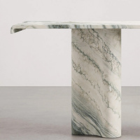 Console d'entrée en marbre veiné vert, plateau flottant rectangulaire, pieds en pierre sculptée ondulée, pour la maison de rêve