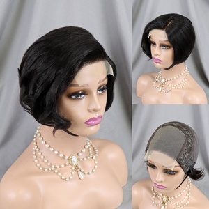 Perruque bouclée Pixie avec fermeture en dentelle 4x4, 100% cheveux humains non traités, brésiliens, raie latérale, vierges Remy, lisses, pour femmes noires - Product Image 1