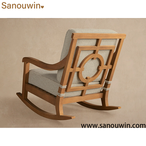 Fauteuil à bascule de jardin |   Bois de teck massif moderne |   Chaise <span class=keywords><strong>d</strong></span>'extérieur avec <span class=keywords><strong>coussin</strong></span> amovible résistant aux intempéries pour l'école et l'hôtellerie - Product Image 4