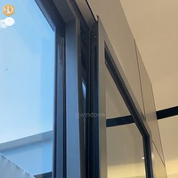 Ventana Corredera Moderna de Aleación de Aluminio Gris, Insonorizada, con Gran Vista, Vidrio Templado Doble, Estilo Villa Horizontal