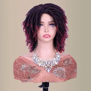FH wig kepang kotak sintetis, wig keriting serat sintetis premium tahan panas