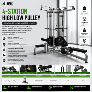 Macchina Professionale SK per Allenamento di Forza, Stazione Multipla a 4 Postazioni con Lat Pulldown e Low Row, Attrezzatura da Palestra di Grado Commerciale - Product Image 2