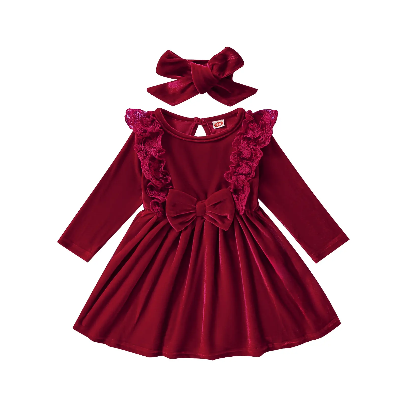 2023 зимнее винтажное кружевное флисовое платье с длинным рукавом для маленьких девочек милое От 2 до 3 лет