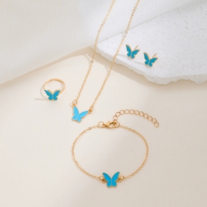 Ensemble de bijoux papillon en alliage avec collier, bracelet, boucles d'oreilles et bague, quatre pièces, tendance et élégant - Product Image 4