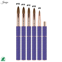 Pinceaux en acrylique Kolinsky de qualité professionnelle avec manche en strass bleus OEM&ODM, outils professionnels pour l'art des ongles pour l'application de gel de construction