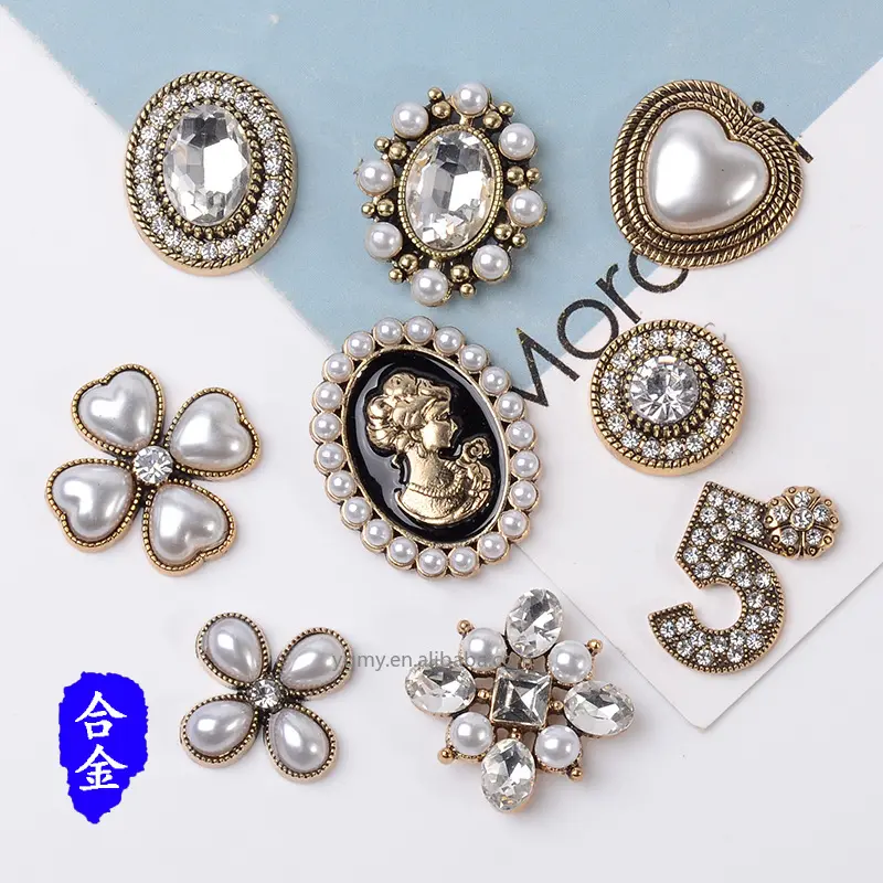 Hot một loạt các tuyệt đẹp kim cương hợp kim trang sức phụ kiện phẳng trở lại giả ngọc trai thiết lập cơ sở bán buôn handmade phù hợp