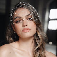Cage d'oiseau de mariage ornements de visage de mariée blanc voile perle accessoires de mariage