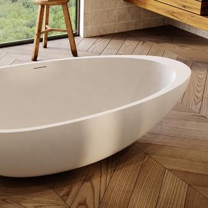 BR012 Bañera de inmersión independiente blanca Resina de terrazo de piedra con escurridor y grifo incluidos Hecho de piedra artificial - Product Image 2