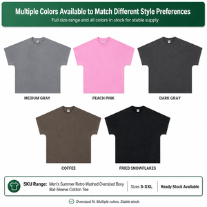 Camiseta de hombre de verano, estilo retro, de algodón lavado, corte holgado, manga murciélago, 310G, peso pesado, ajuste holgado, estilo urbano, proveedor OEM, top. - Product Image 6