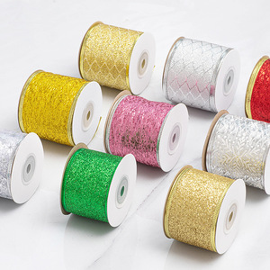 Pita Glitter Natal Berbahan Kawat dengan Bordir Jala Metalik dan Payet untuk Dekorasi Pohon Natal dan Hadiah - Product Image 1