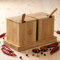 Pot à épices en bambou pour cuisine et restaurant, récipient de rangement pour sel et assaisonnements avec plateau et cuillère, organisateur de condiments