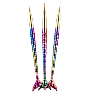 Kit de pinceaux à ongles sirène 3 pièces 30g, stylo de sculpture pour photothérapie, pour traçage progressif, fibres artificielles, manche en plastique, personnalisable pour ongles - Product Image 3