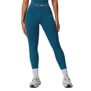 Leggings da donna a vita alta con motivo solido per Yoga pantaloni sportivi con scricchiolatura a contrasto di colore con <span class=keywords><strong>Leggins</strong></span> tascabile da donna - Product Image 1