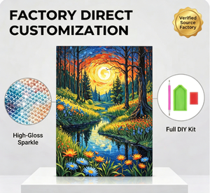 Songwoo <strong>Shiny</strong> Round Drills DIY Handprinted Canvas Colorful Wildflower Forest Creek Swirl Sunset <strong>Diamond</strong> <strong>Painting</strong> - Product Image 1