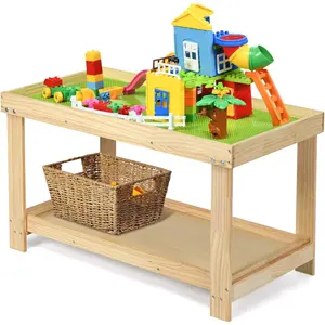 2合1儿童儿童实木游戏桌书桌块木桌活动桌带储物盒