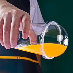 Gobelets jetables personnalisés en plastique PP transparent en forme de U, calibre 90, pour jus, boissons, bubble tea, avec couvercle - Product Image 2