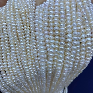 Collana di Perle Naturali d'Acqua Dolce Bianche 2-12mm, Filo di Perle d'Acqua Dolce Quasi Rotonde 37cm 4mm per Creazione di Gioielli - Product Image 3