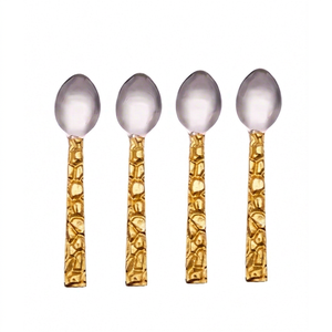 Ensemble de couverts tendance avec manche texturé doré, élégants ustensiles de table en acier inoxydable, accessoires de cuisine haut de gamme pour la salle à manger - Product Image 1
