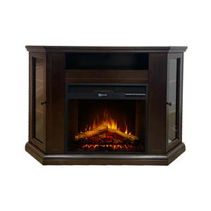 Chimenea eléctrica suelo esquinero chimenea MADISON en madera de Nogal L126 x D78 x H83 - Product Image 1