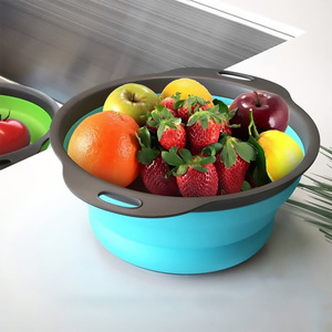 Juego de coladores y escurridores de silicona plegables al por mayor para verduras, frutas, pasta y cesta de drenaje de cocina, diseño redondo plegable - Product Image 3