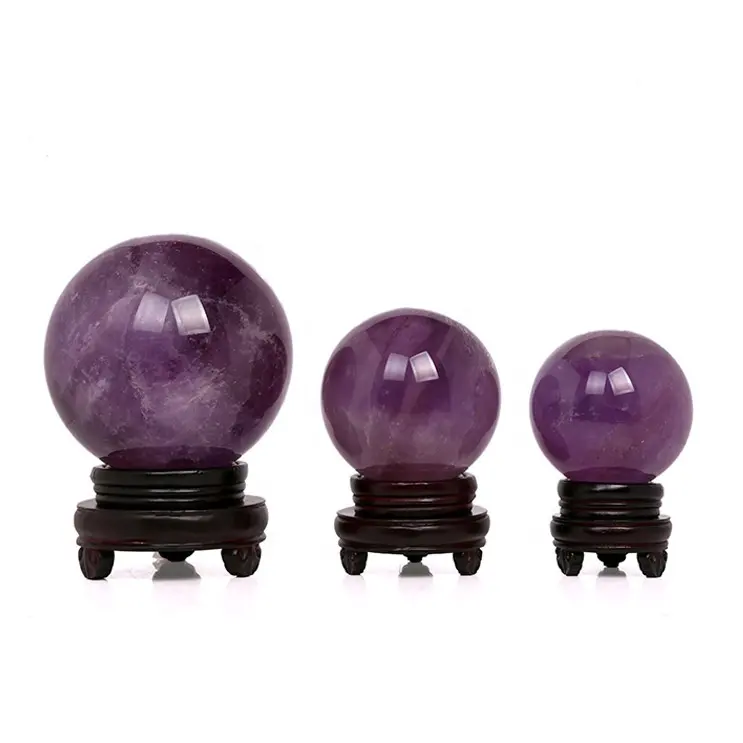 Feng Shui Collections Natural Amethyst Quartz Crystal Ball Sphere with Wood Stand