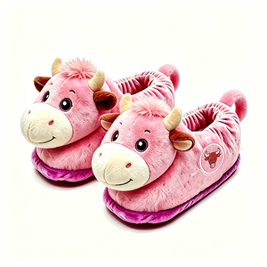 Pantuflas de Peluche con Diseño de Vaca Rosa, Suaves y Peludas, Unisex, para Niños de 3 Años en Adelante - Product Image 1